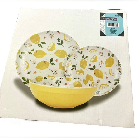 12 Piece Lemon Melamine Dinnerware Dish Set Dinner Plates Salad Plates Bowls New - Picture 4 of 8